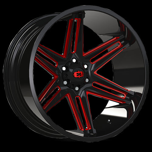 22x12 Vision 363 Razor Black Milled Red Tint 5x127 5x5 ET-51 Wheel Rim