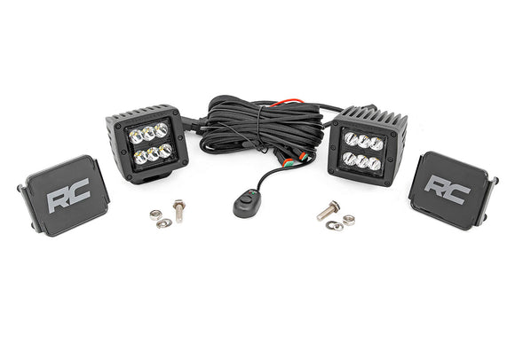 Rough Country Black Series LED Light Pair Square 2" For Spot