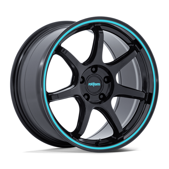 19x8.5 Rotiform RC208 BPU Gloss Black Teal Stripe 5x114.3 ET35 CB72.56 Wheel