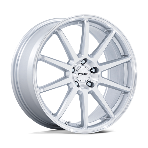 19X9.5 TSW TW004 Canard Gloss Silver W/ Machined Face 5x112 ET25 Wheel Rim