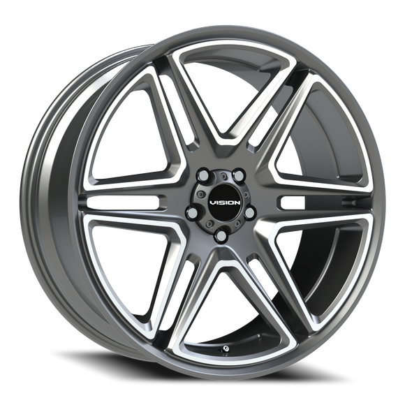 22x9.5 Vision 476 Wedge Gun Metal Machined Face Wheel 5x115 ET8 CB74.1