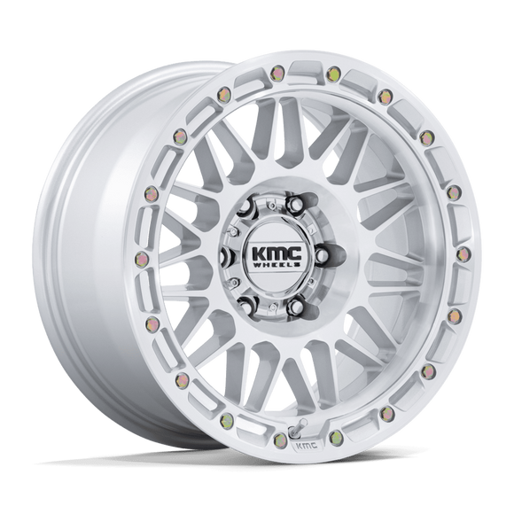 18x9 KMC KM555 Attack Gloss Silver Machined Face 6x139.7 ET0 CB106.1 Wheel
