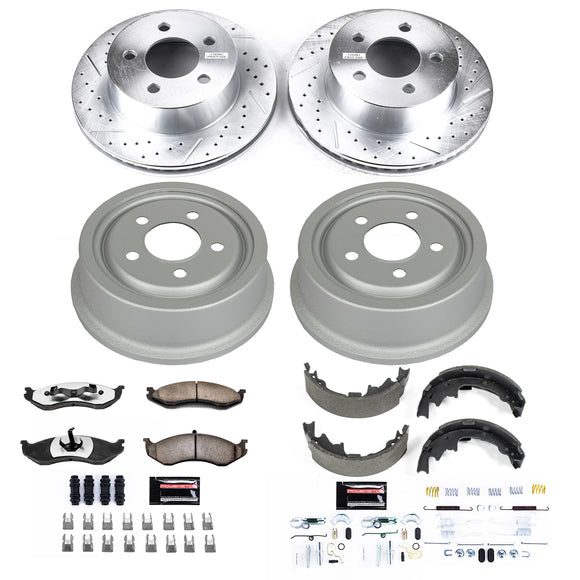 PowerStop Z36 Ceramic Brake Pads with Drilled Slotted Rotors and Drum Shoe Kit