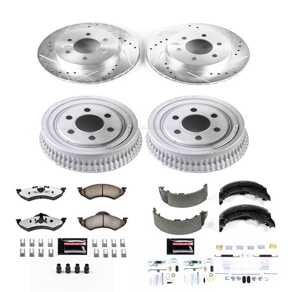 PowerStop Z36 Ceramic Brake Pads with Drilled Slotted Rotors and Drum Shoe Kit