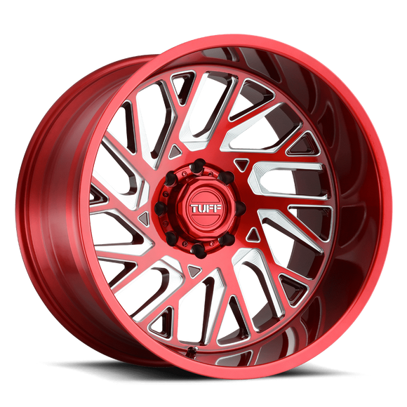 24X14 Tuff T4B Candy Red W/ Milled Spoke 5X127 ET-72 wheel/rim