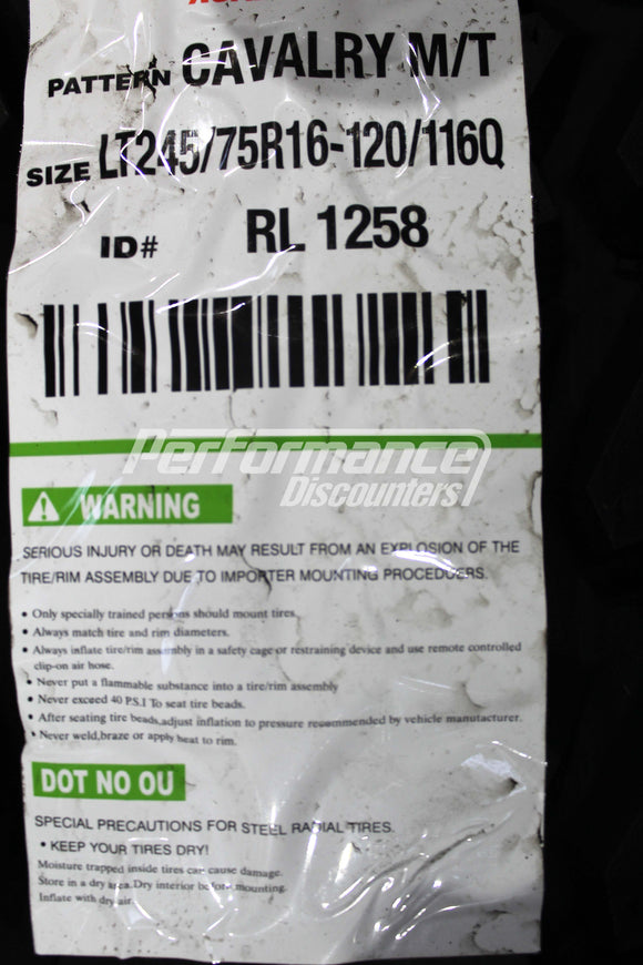 LT245/75R16 RoadOne Cavalry MT 120Q BW E/10 245 75 16 2457516