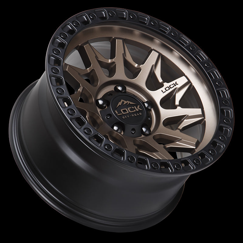 17x9 Lock Off-Road Lunatic Matte Bronze Black Ring 5x127 5x5 ET1 Wheel Rim