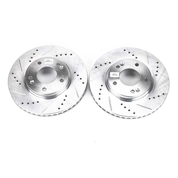 PowerStop Evolution Drilled Slotted Rotors Pair Front For Hyundai Tiburon