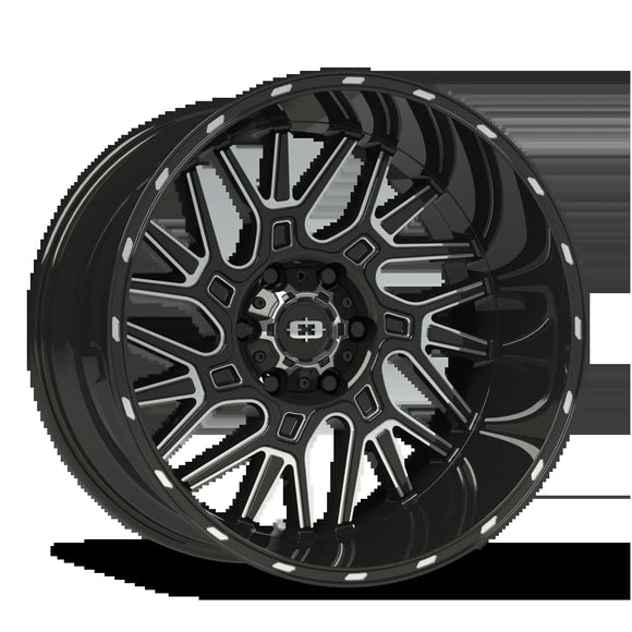 22x12 Vision 404 Brawl Gloss Black Milled Spoke Wheel 6x139.7 ET-51 CB106.2