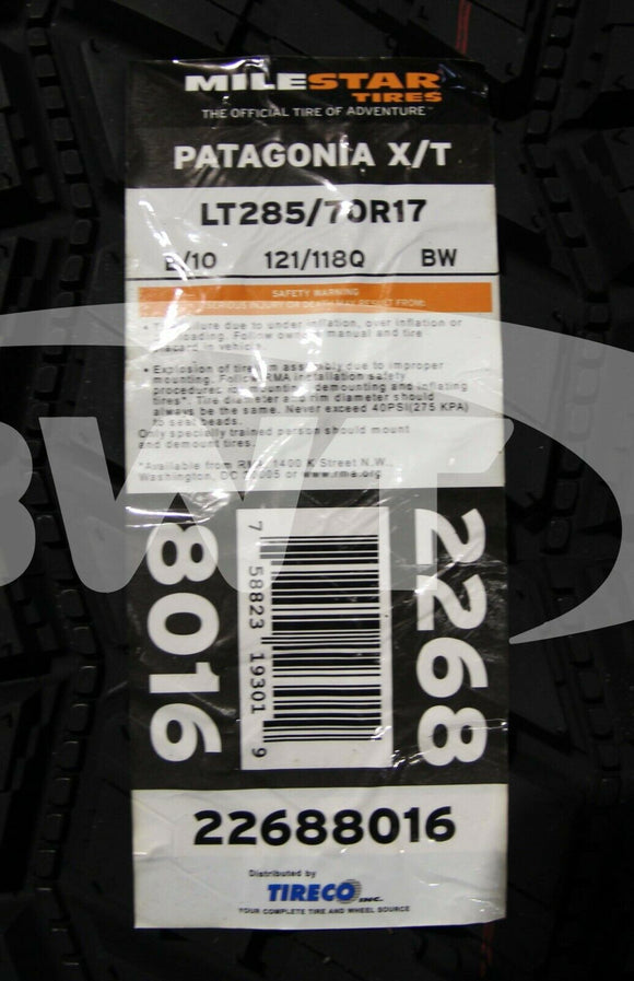 285/70R17 Milestar Patagonia XT 121Q BSW E 285 70 17 2857017