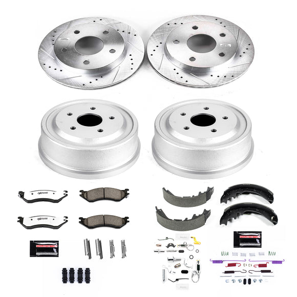 PowerStop Z36 Ceramic Brake Pads with Drilled Slotted Rotors and Drum Shoe Kit