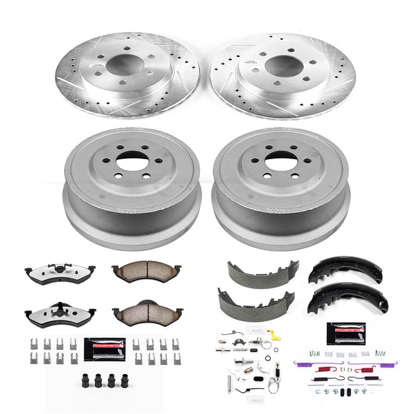 PowerStop Z36 Ceramic Brake Pads with Drilled Slotted Rotors and Drum Shoe Kit