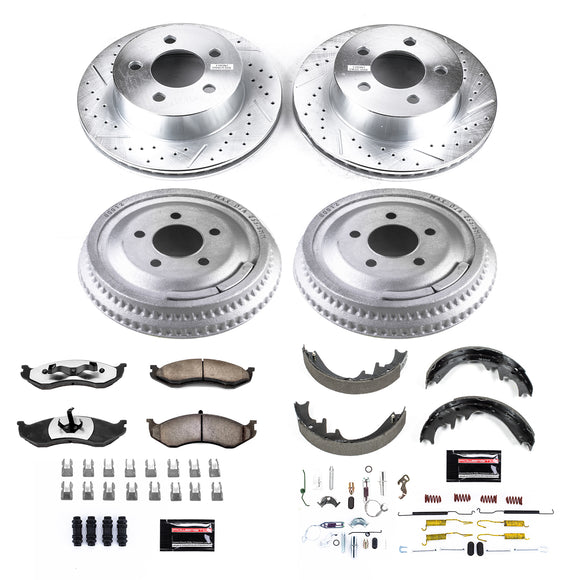 PowerStop Z36 Ceramic Brake Pads with Drilled Slotted Rotors and Drum Shoe Kit