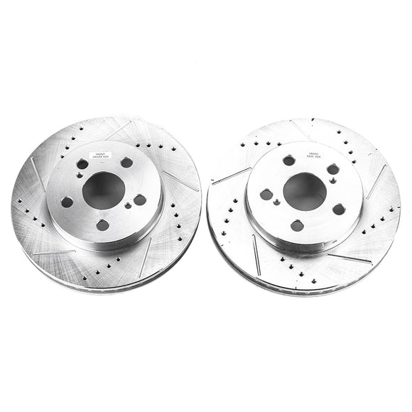 PowerStop Evolution Drilled Slotted Rotors Pair Front For Toyota Prius
