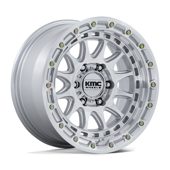 17x8.5 KMC KM556 Crux Gloss Silver With Machined Face 6x139.7 ET25 CB106.1 Wheel