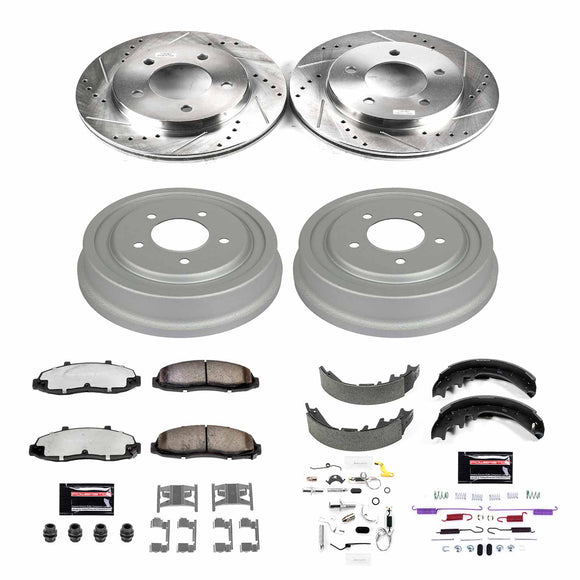 PowerStop Z36 Ceramic Brake Pads with Drilled Slotted Rotors and Drum Shoe Kit