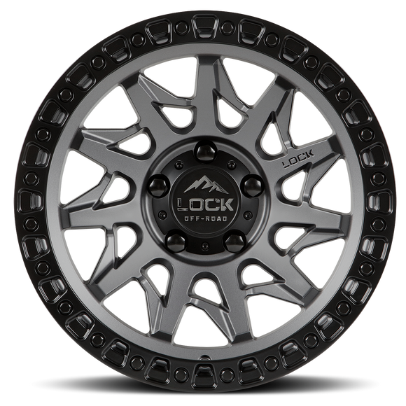 20x10 Lock Off-Road Lunatic Matte Gray Black Ring 5x127 5x5 ET-18 Wheel