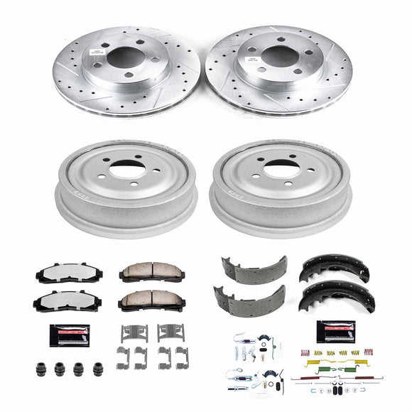 PowerStop Z36 Ceramic Brake Pads with Drilled Slotted Rotors and Drum Shoe Kit