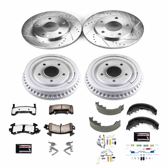 PowerStop Z36 Ceramic Brake Pads with Drilled Slotted Rotors and Drum Shoe Kit