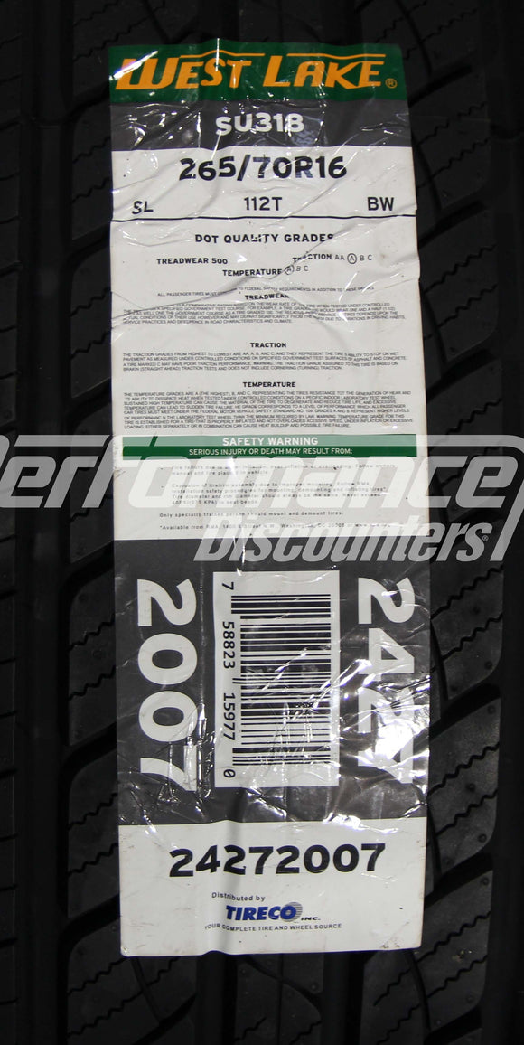 Westlake SU318 Tire 265/70R16 112T BSW SL 265 70 16 2657016