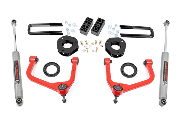 Rough Country 3.5 Lift Kit with Red Control Arms For 19-24 Chevy Silverado 1500