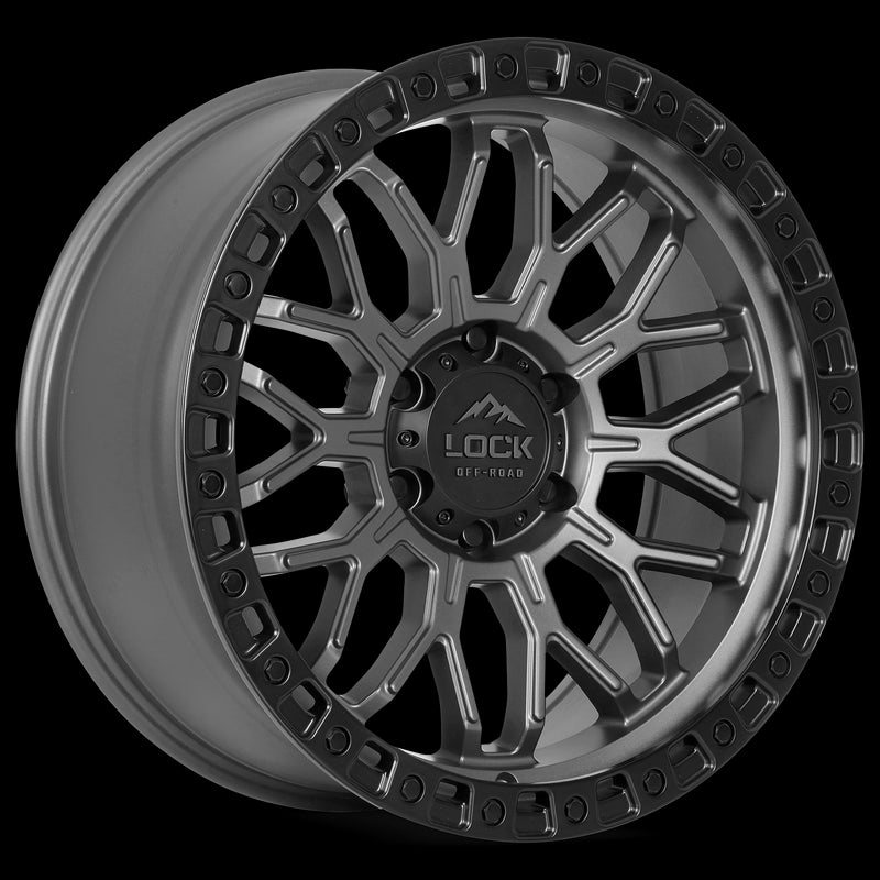 17x9 Lock Off-Road Combat Matte Grey W Matte Black Ring 5x127 ET1 Wheel Rim