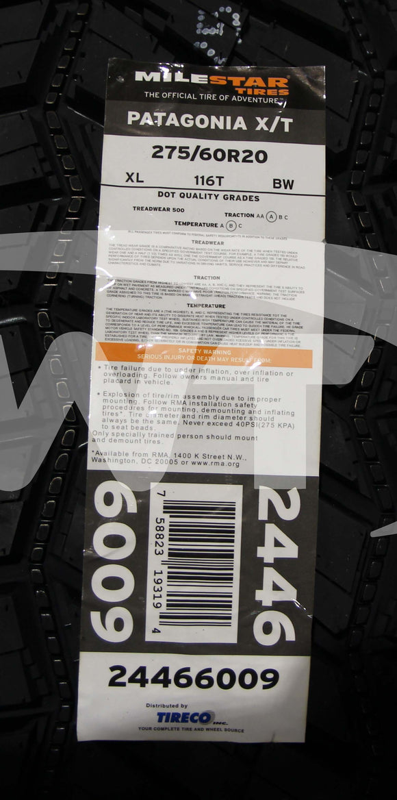 275/60R20 Milestar Patagonia XT 116T BSW XL 275 60 20 2756020