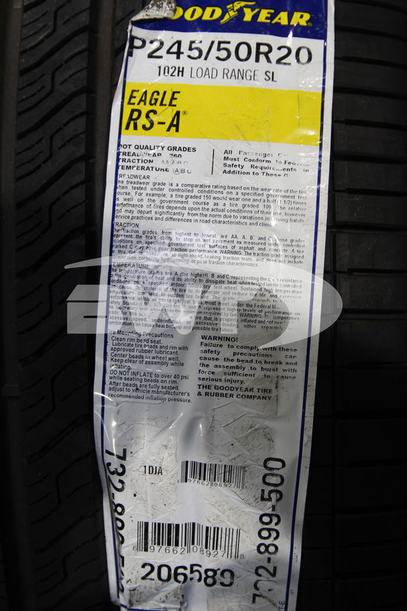 P245/50R20 Goodyear Eagle RS-A 102H VSB SL 245 50 20 2455020