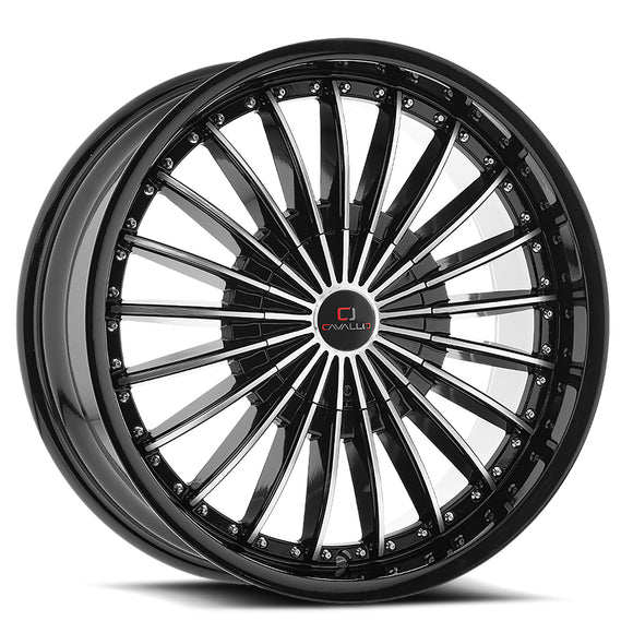 22x9.5 Cavallo CLV-32 Gloss Black & Machined 6x135/139.7 ET25 wheel/rim