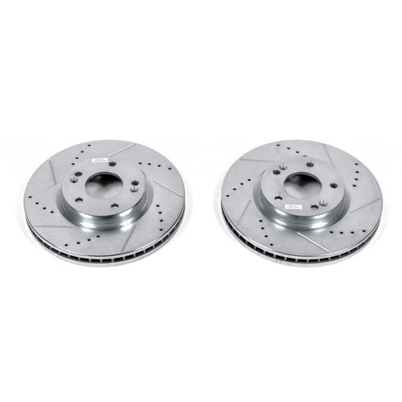 PowerStop Evolution Drilled Slotted Rotors Pair Front For Hyundai Santa Fe