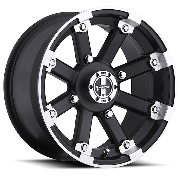 12x8 Vision 393 Lockout Matte Black Machined Lip 4x115 ET-10.2 Wheel Rim