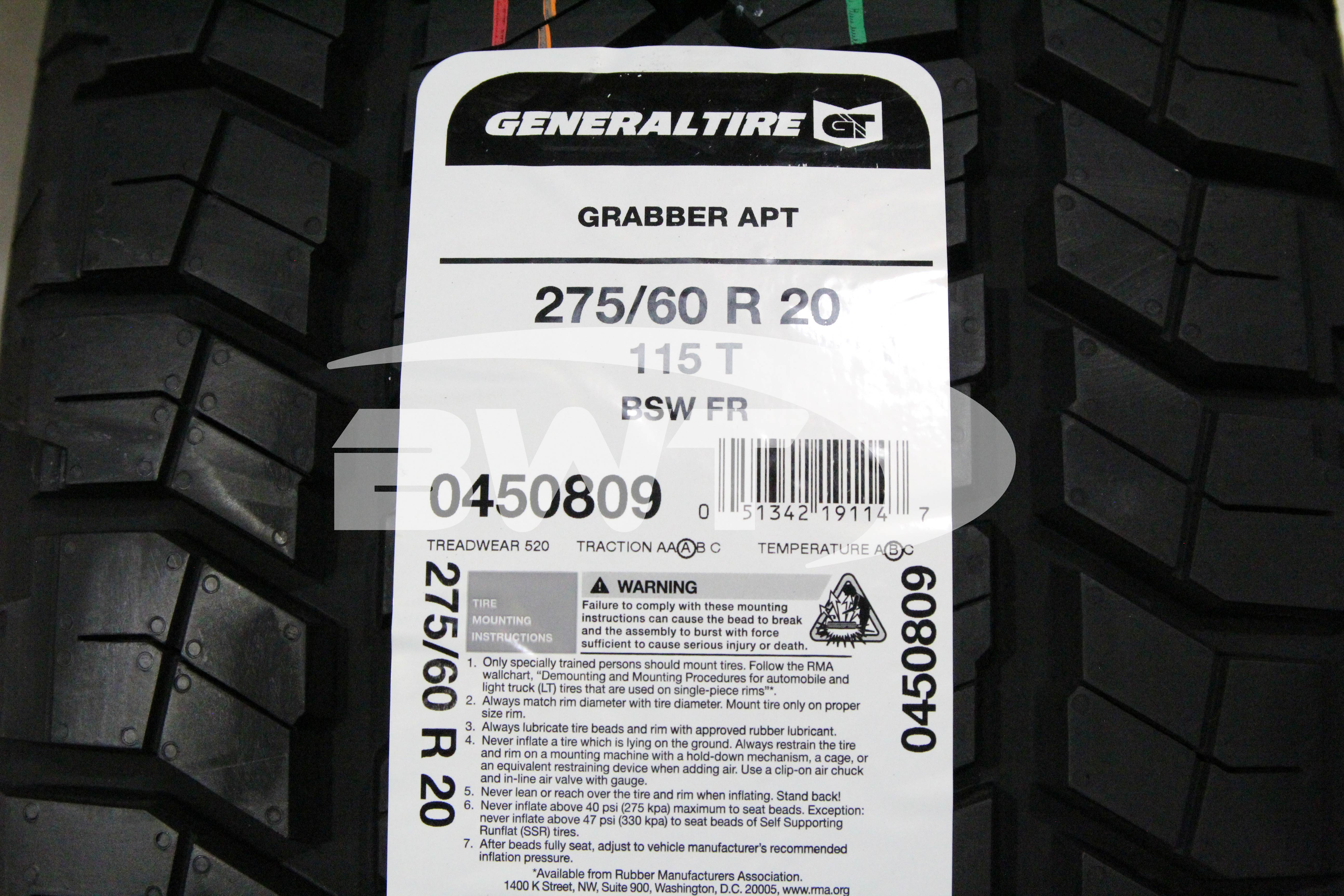 General Grabber APT Tire(s) 275/60R20 SL 115T BSW 275/60-20 2756020