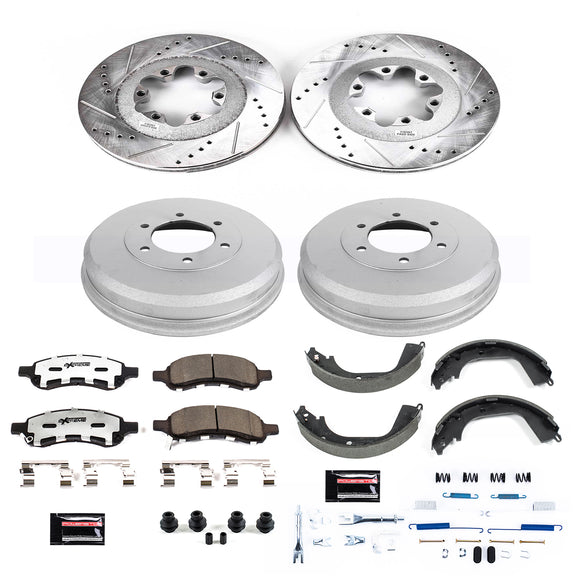 PowerStop Z36 Ceramic Brake Pads with Drilled Slotted Rotors and Drum Shoe Kit
