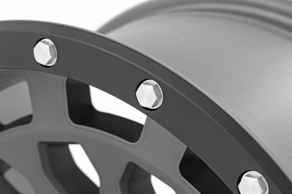 17x8.5 Rough Country 87 Series Gray/Black Wheel 6x5.5 ET0 CB4.173