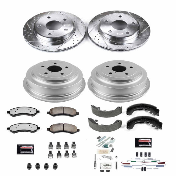 PowerStop Z36 Ceramic Brake Pads with Drilled Slotted Rotors and Drum Shoe Kit