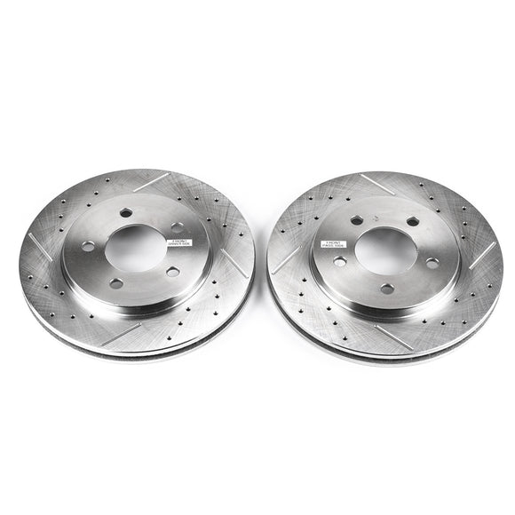 PowerStop Evolution Drilled Slotted Rotors Pair Front For Plymouth GrVoyager