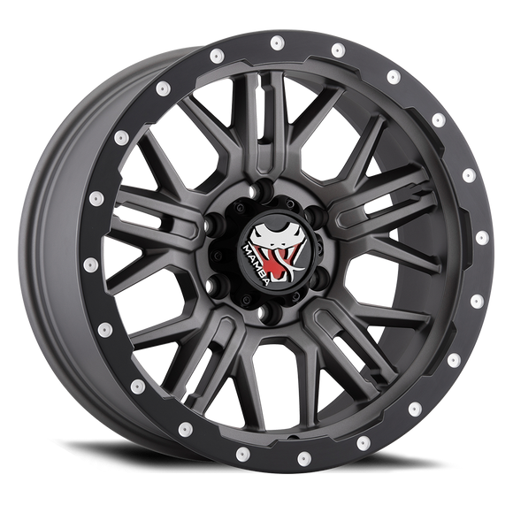 18x9 Mamba M25 Matte Grey/Black Lip Edge 6x139.7 6x5.5 ET-12 Wheel Rim
