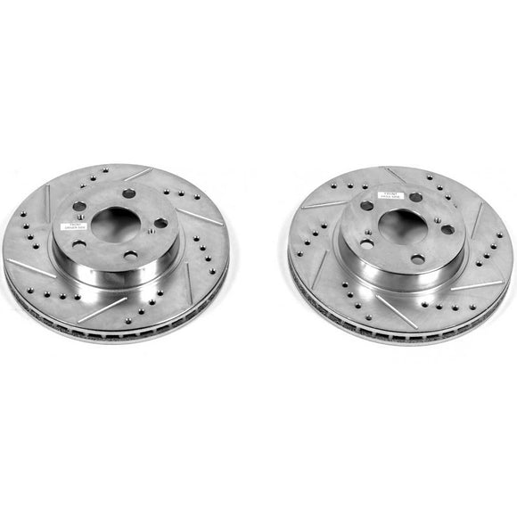 PowerStop Evolution Drilled Slotted Rotors Pair Front For Toyota Prius