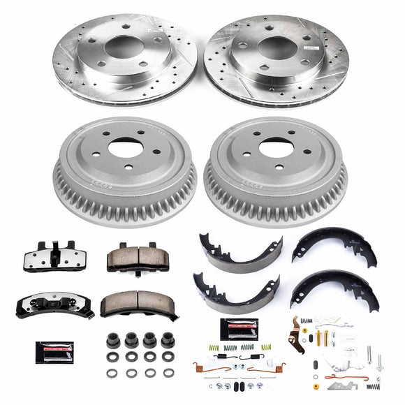 PowerStop Z36 Ceramic Brake Pads with Drilled Slotted Rotors and Drum Shoe Kit