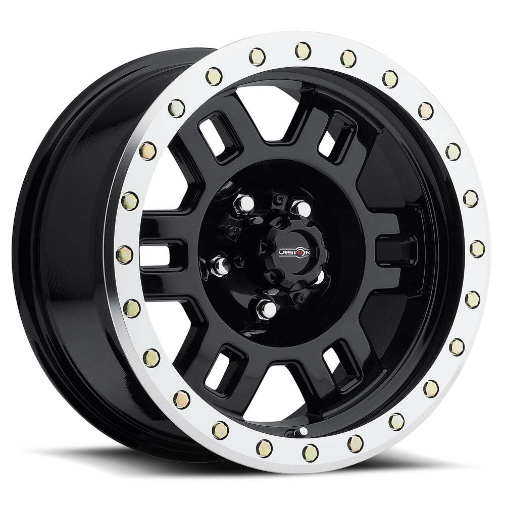 16x8 Vision 398 Manx Gloss Black Machined Lip 5x114.3 5x4.5 ET0 Wheel Rim