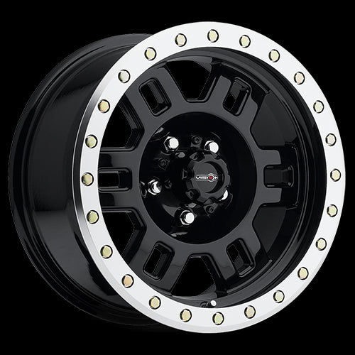 15x8 Vision 398 Manx Gloss Black Machined Lip 5x127 5x5 ET-19 Wheel Rim