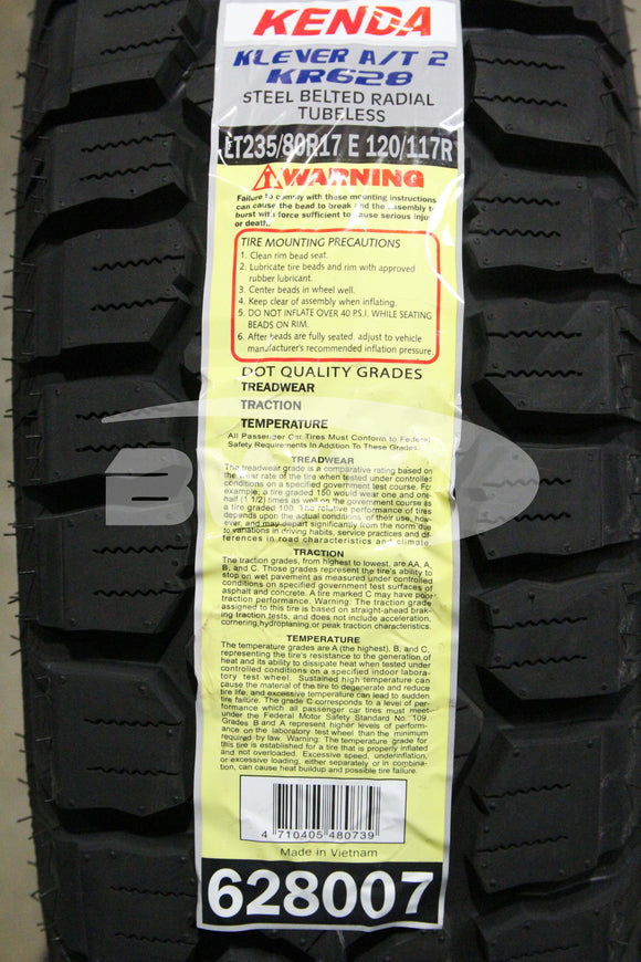 235/80R17 Kenda Klever AT2 KR628 120/117R RBL E 235 80 17 2358017