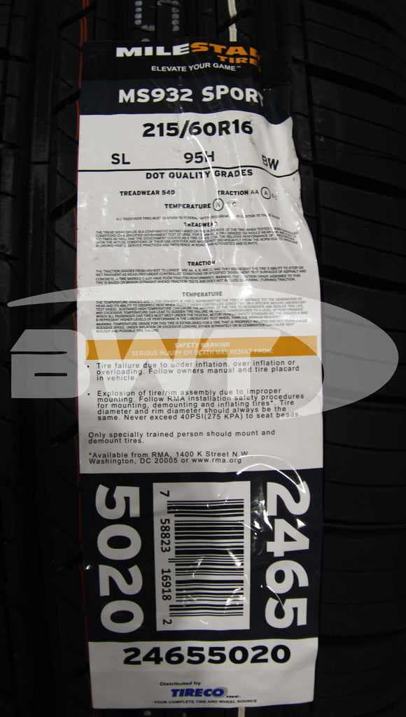 215/60R16 Milestar MS932 Sport 95H BSW B 215 60 16 2156016