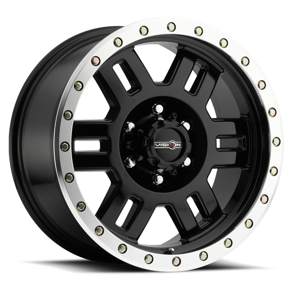 18x9 Vision 398 Manx Gloss Black Machined Lip 6x139.7 6x5.5 ET0 Wheel Rim - 0