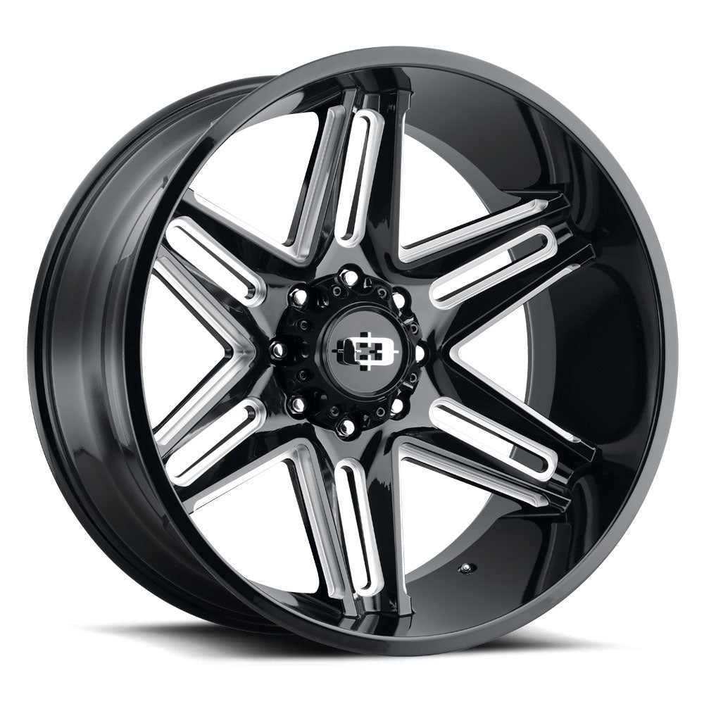 20x12 Vision 363 Razor Gloss Black Milled Spoke 8x180 ET-51 Wheel Rim - 0