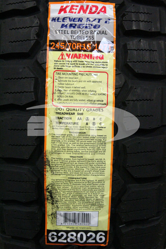 245/70R16 Kenda Klever AT2 KR628 107T BSW SL 245 70 16 2457016