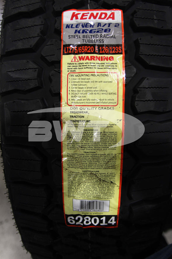 275/65R20 Kenda Klever AT2 KR628 126/123S RBL E 275 65 20 2756520