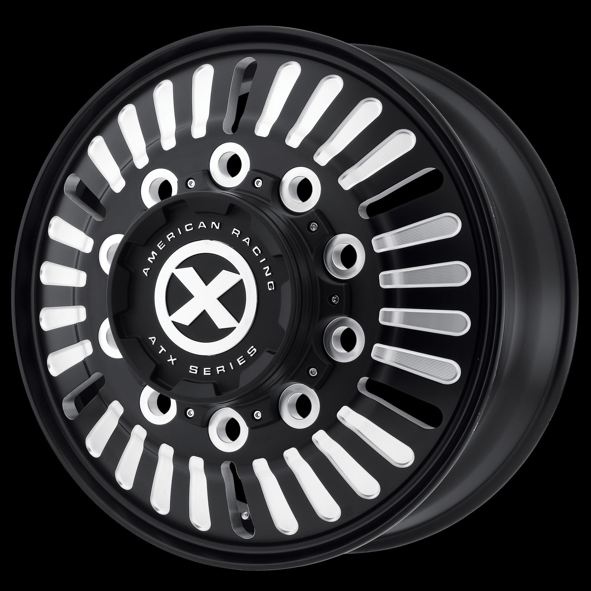 24.5X8.25 American Racing ATX AO403 ROULETTE Black 10X285.75 ET144 wheel