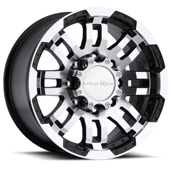 17x8.5 Vision 375 Warrior Gloss Black Machined Face 8x170 ET18 Wheel Rim
