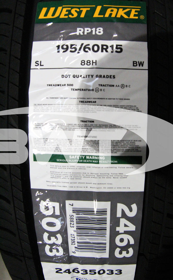 Westlake RP18 Tire 195/60R15 88H BSW SL 195 60 15 1956015